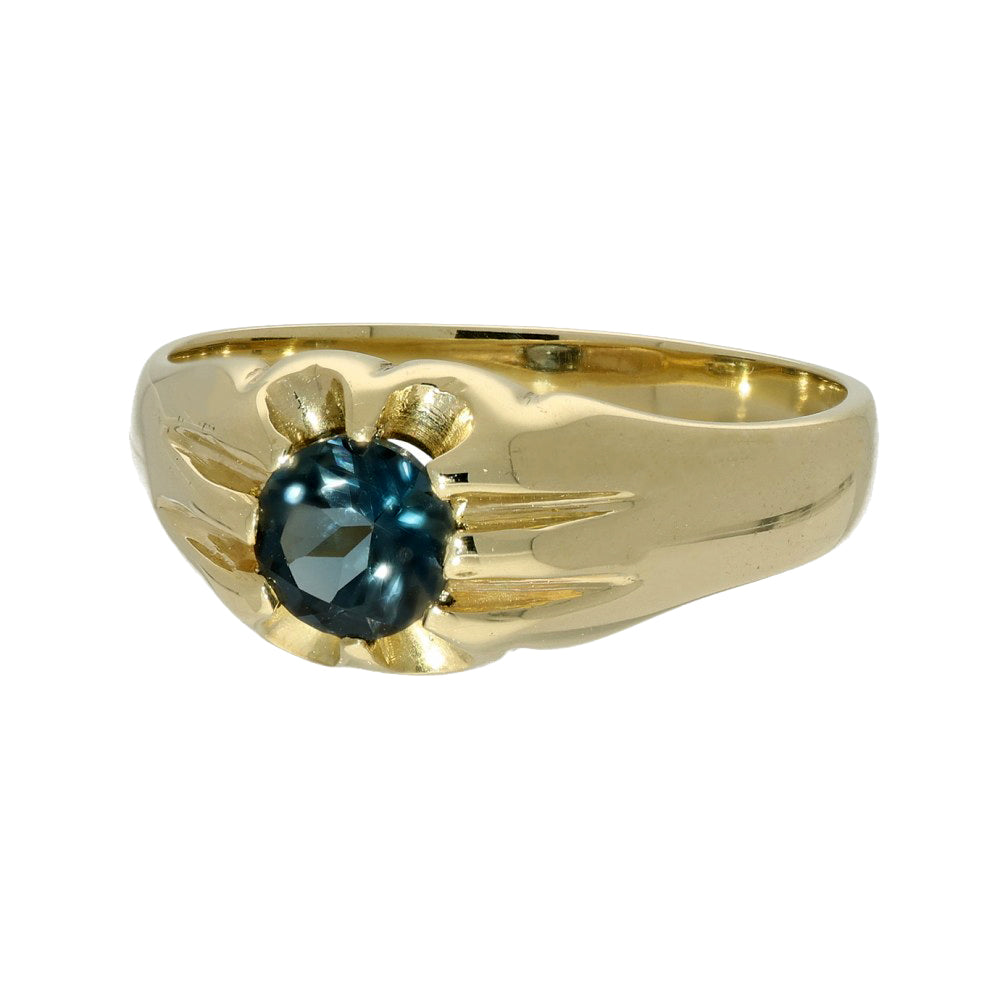 Pre-owned 9ct Yellow Gold & Teal Spinel Gypsy Signet Ring