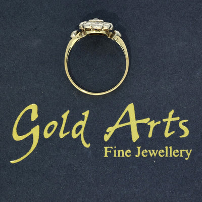 Antique 18ct Yellow Gold Sapphire and Old Cut Diamond Oval Cluster Ring