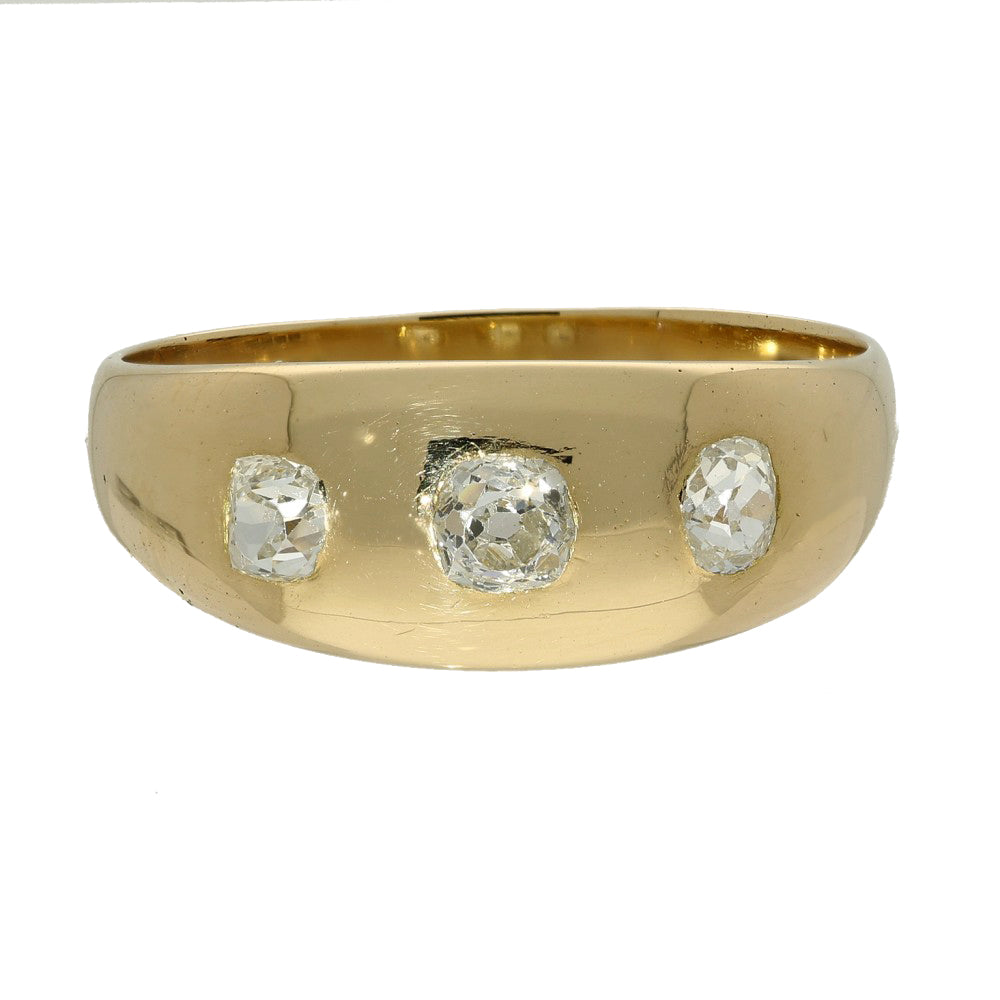 Antique 18ct Yellow Gold Old Cut Diamond 3 Stone Gypsy Ring c.1920