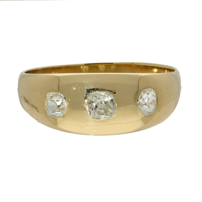 Antique 18ct Yellow Gold Old Cut Diamond 3 Stone Gypsy Ring c.1920