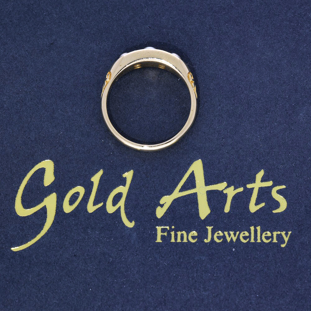 Antique 18ct Yellow Gold Pearl & Old Cut Diamond Boat Ring c.1907