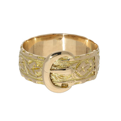 Antique 9ct Rose Gold Patterned Buckle Ring c.1916