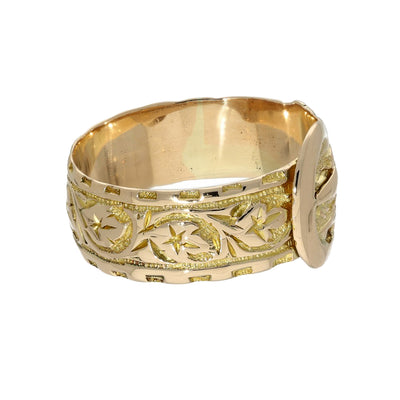 Antique 9ct Rose Gold Patterned Buckle Ring c.1916