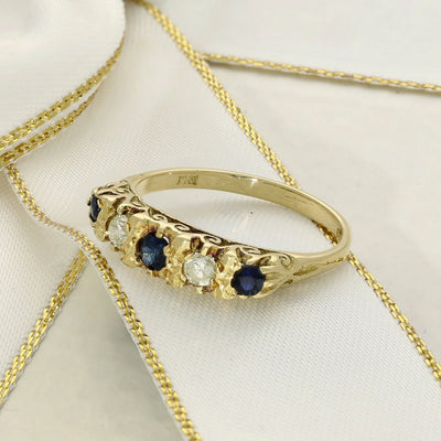 Pre-owned 18ct Yellow Gold Sapphire & Diamond Dress Ring