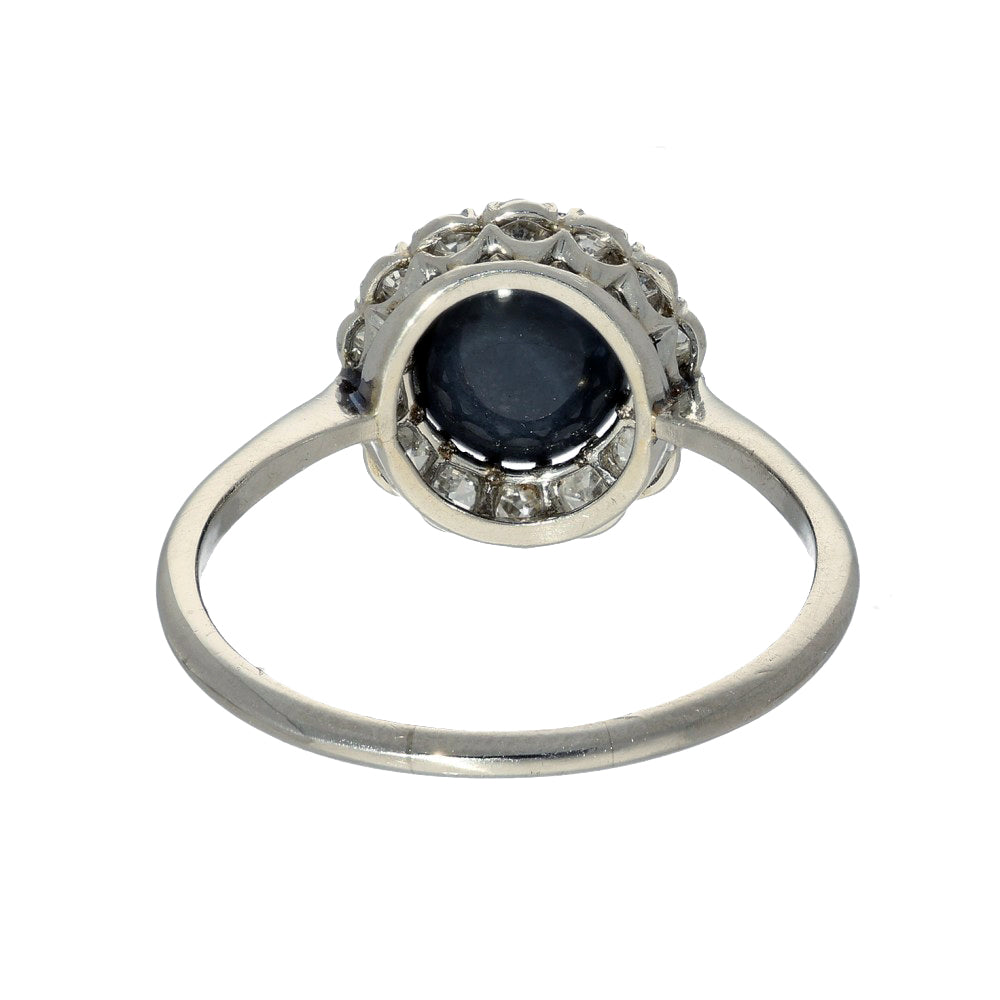 Vintage Platinum Black Opal and Diamond Halo Cluster Ring