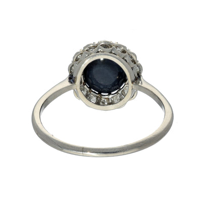 Vintage Platinum Black Opal and Diamond Halo Cluster Ring