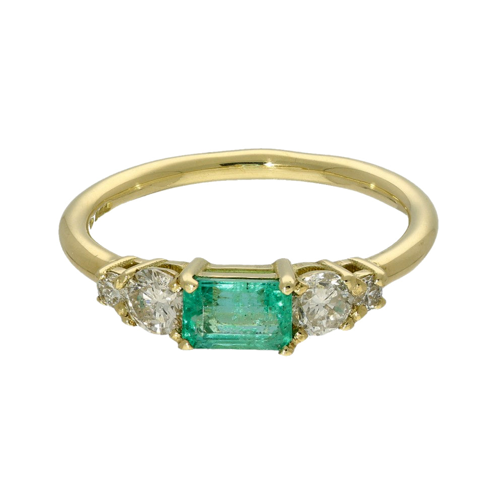 Pre-owned 18ct Yellow Gold Emerald & Diamond Dress Ring