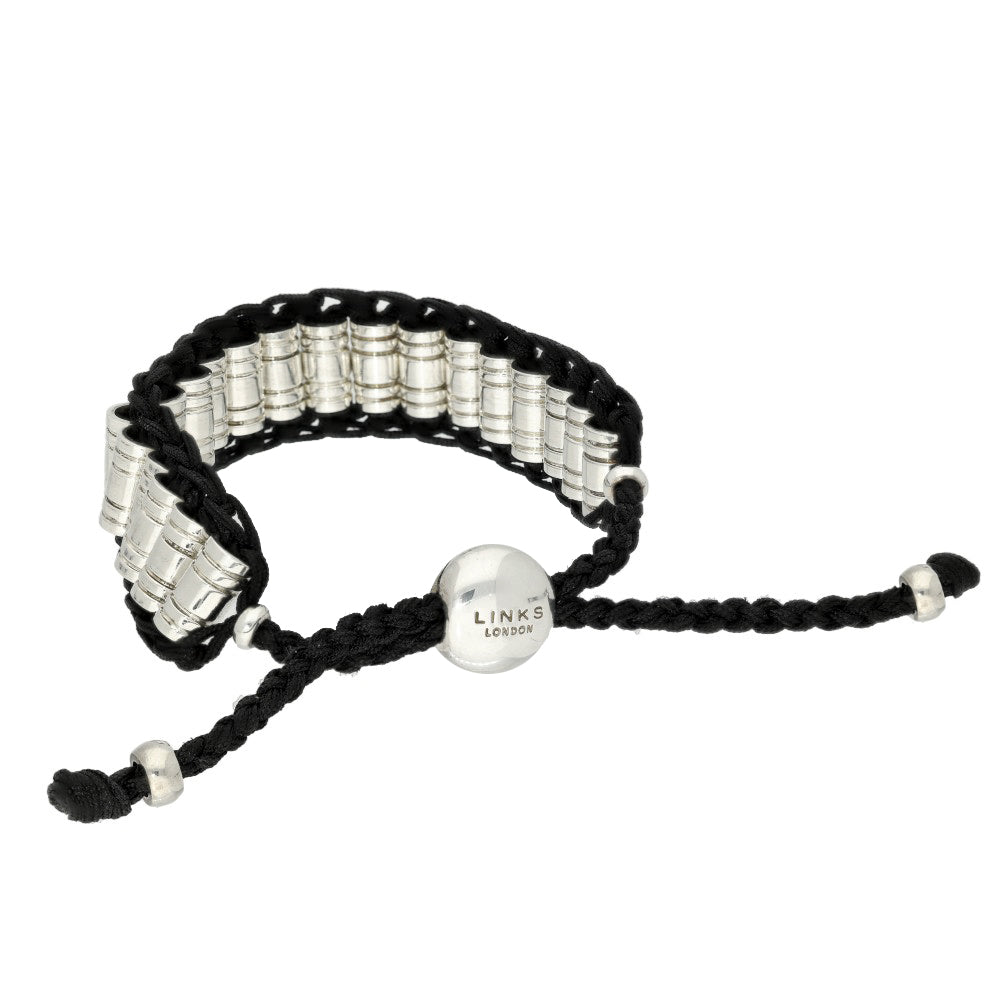 Links of London Men's Silver Venture Black Friendship Bracelet 2110.0008