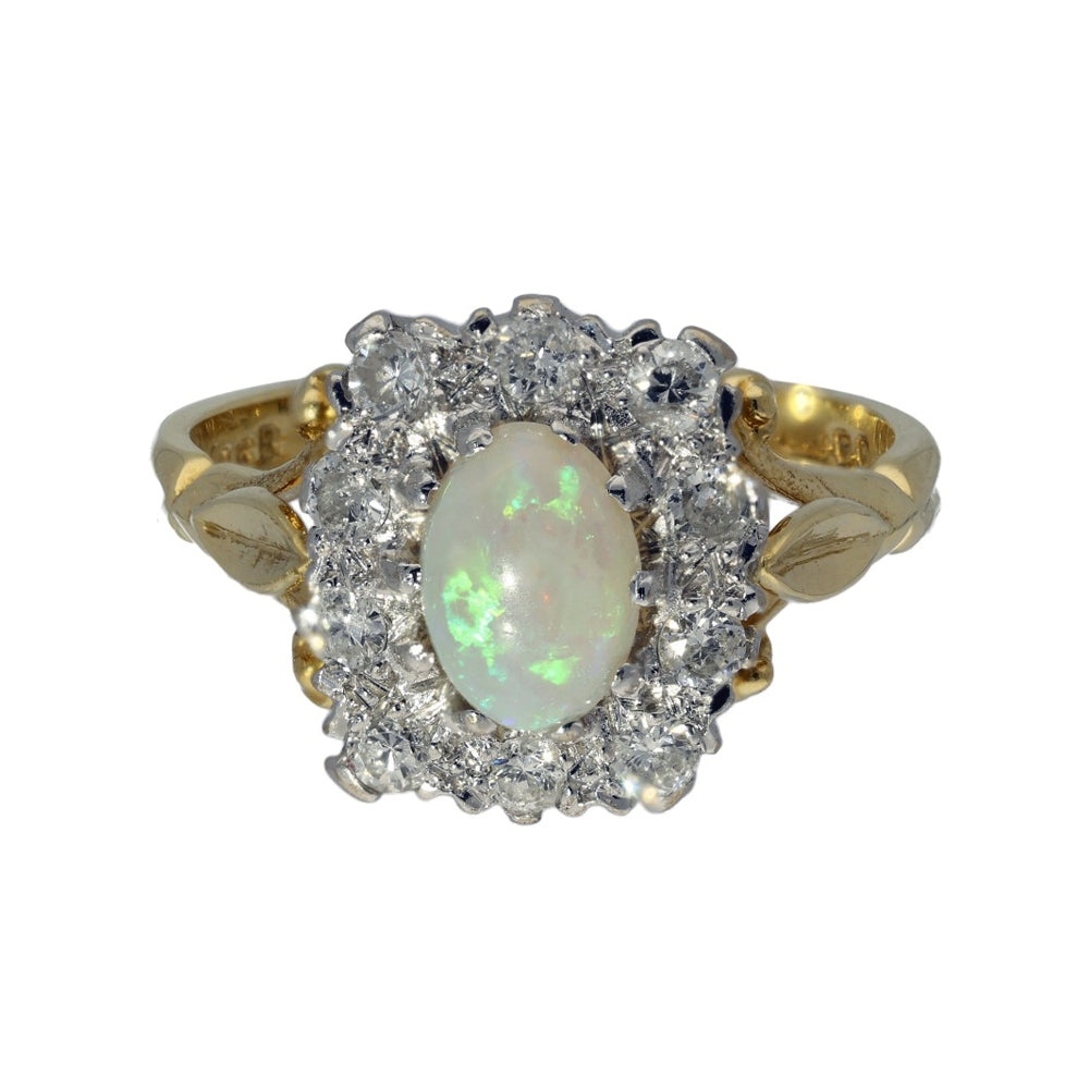 Pre-owned 18ct Yellow Gold Opal and Diamond Halo Cluster Ring