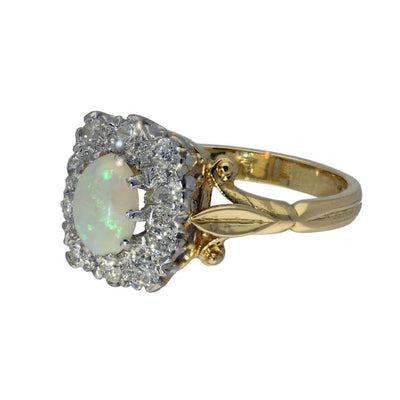 Pre-owned 18ct Yellow Gold Opal and Diamond Halo Cluster Ring