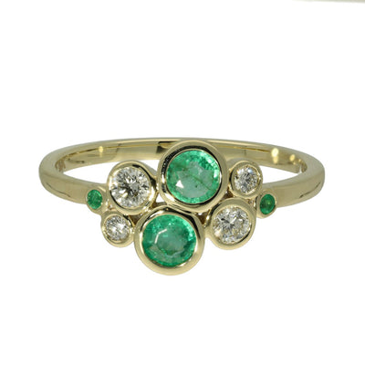 9ct Yellow Gold Emerald and Diamond Bubble Ring