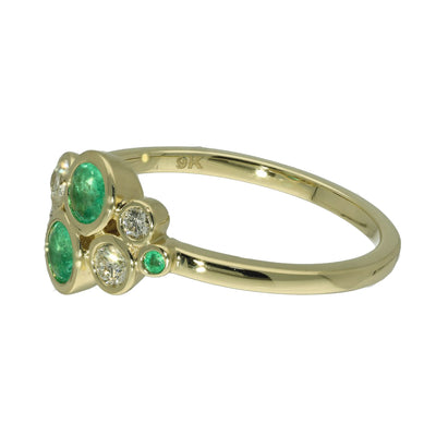 9ct Yellow Gold Emerald and Diamond Bubble Ring