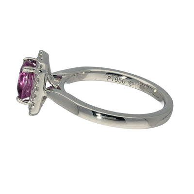 Platinum Pink Sapphire and Diamond Halo Ring