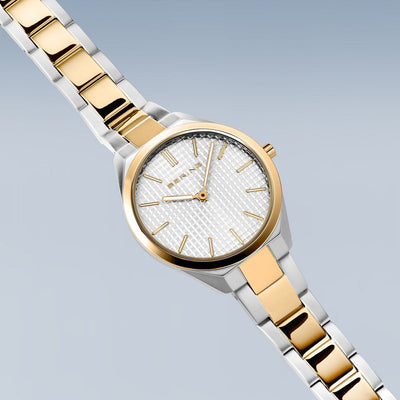 Ladies Bering Ultra Slim Polished / Brushed Silver Gold Watch 7231-704