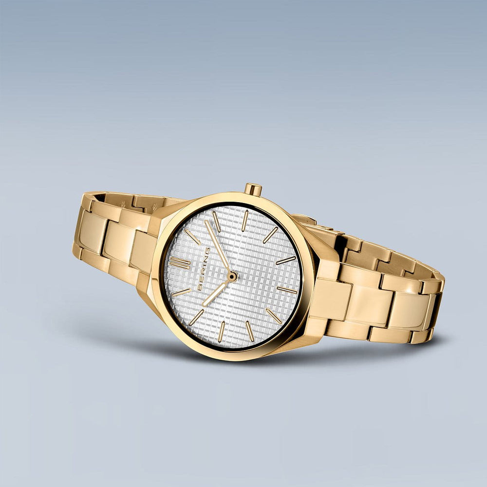 Ladies Bering Polished Gold Ultra Slim Quartz Bracelet Watch, 17231-734