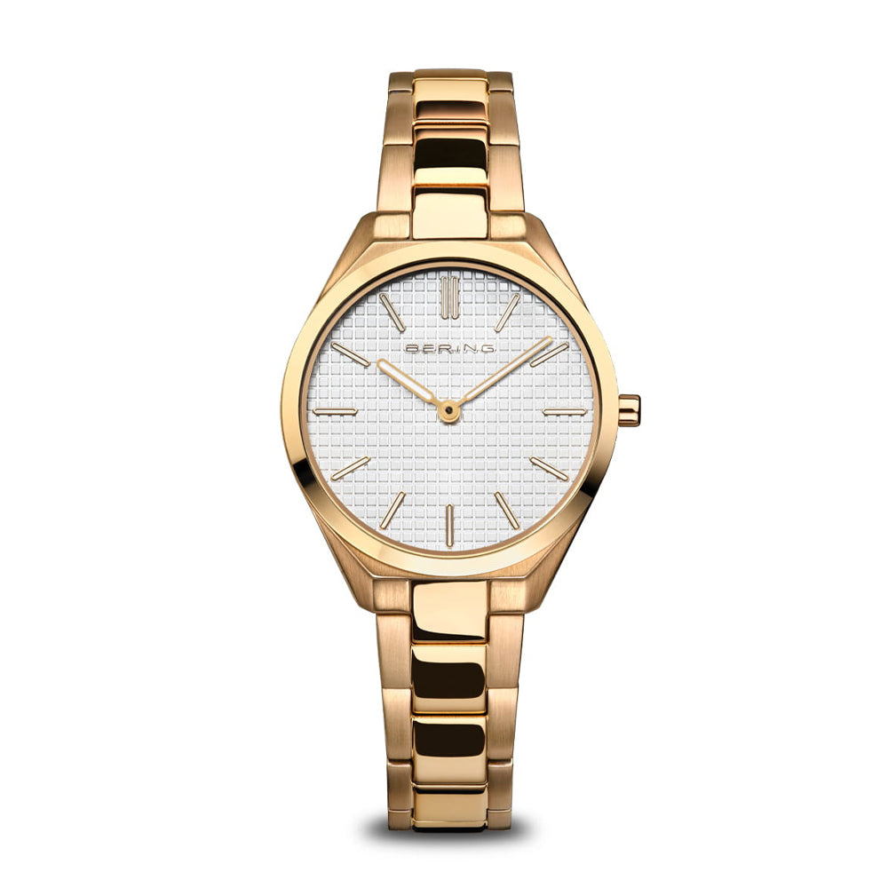 Ladies Bering Polished Gold Ultra Slim Quartz Bracelet Watch, 17231-734