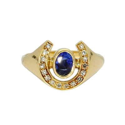 Pre-loved 18ct Yellow Gold Diamond Horseshoe Ring with Sapphire
