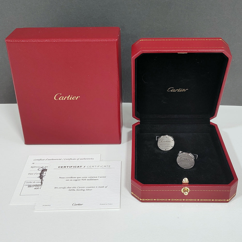 Pre-loved Cartier Water Resistant Decor Cufflinks 925 Sterling Silver Boxed T1220334