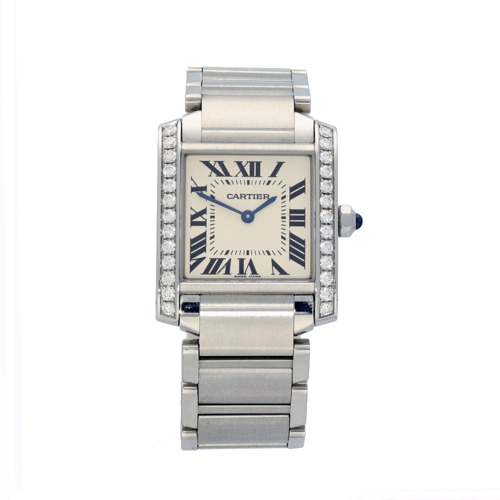 Pre-owned Cartier Tank Francaise Midsize Diamond Set W4TA0009 Steel Watch