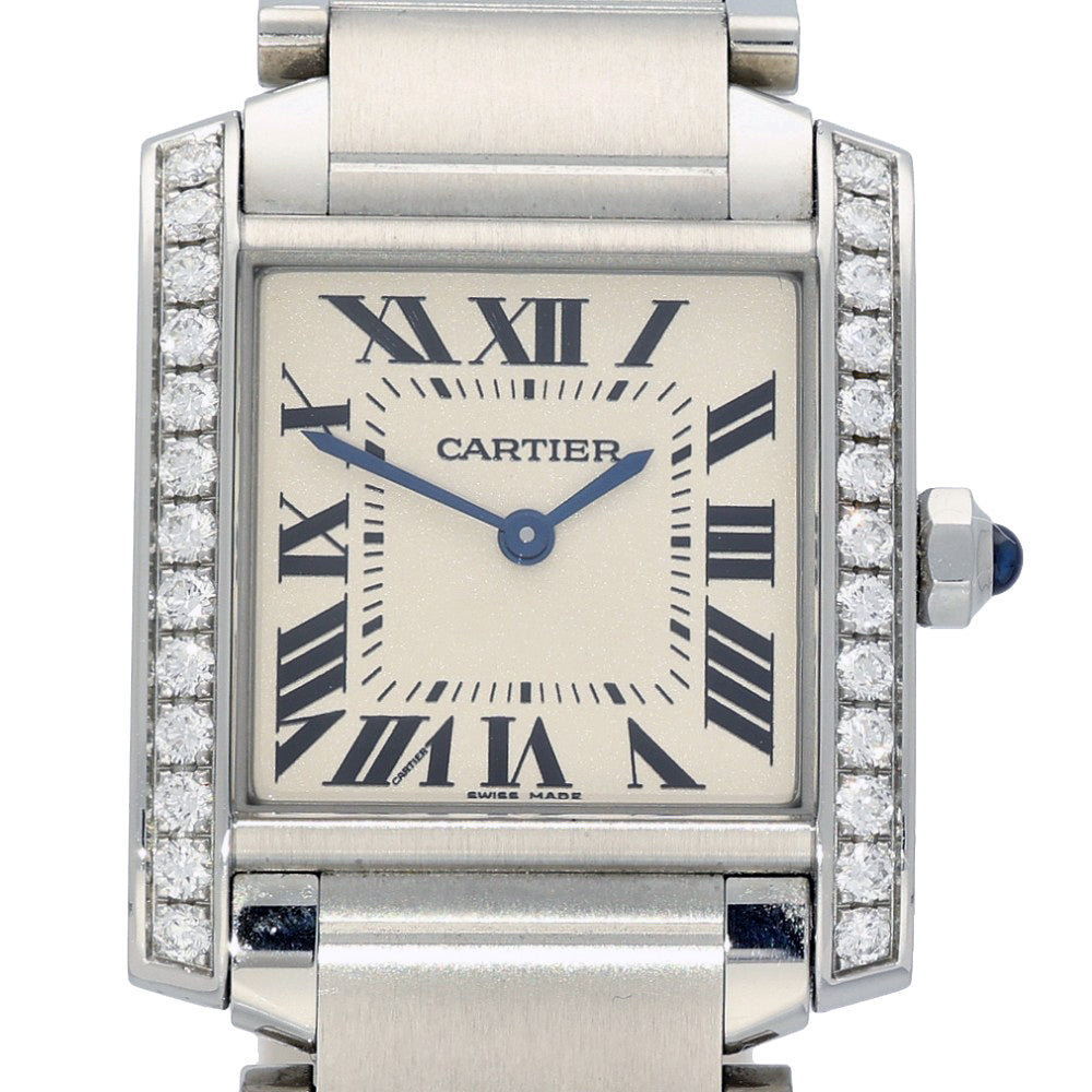 Pre-owned Cartier Tank Francaise Midsize Diamond Set W4TA0009 Steel Watch