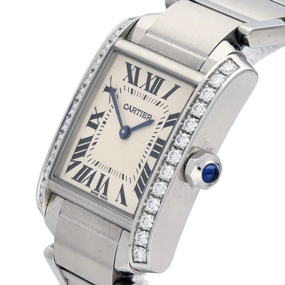 Pre-owned Cartier Tank Francaise Midsize Diamond Set W4TA0009 Steel Watch