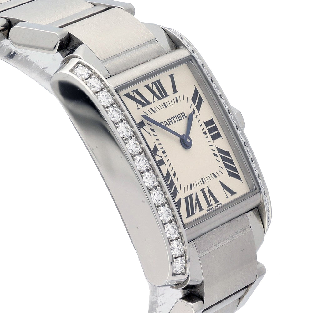 Pre-owned Cartier Tank Francaise Midsize Diamond Set W4TA0009 Steel Watch