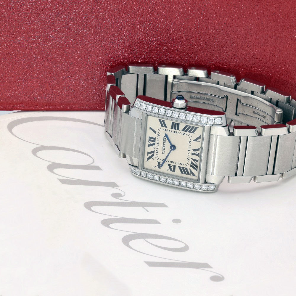 Pre-owned Cartier Tank Francaise Midsize Diamond Set W4TA0009 Steel Watch