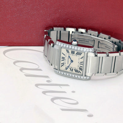 Pre-owned Cartier Tank Francaise Midsize Diamond Set W4TA0009 Steel Watch