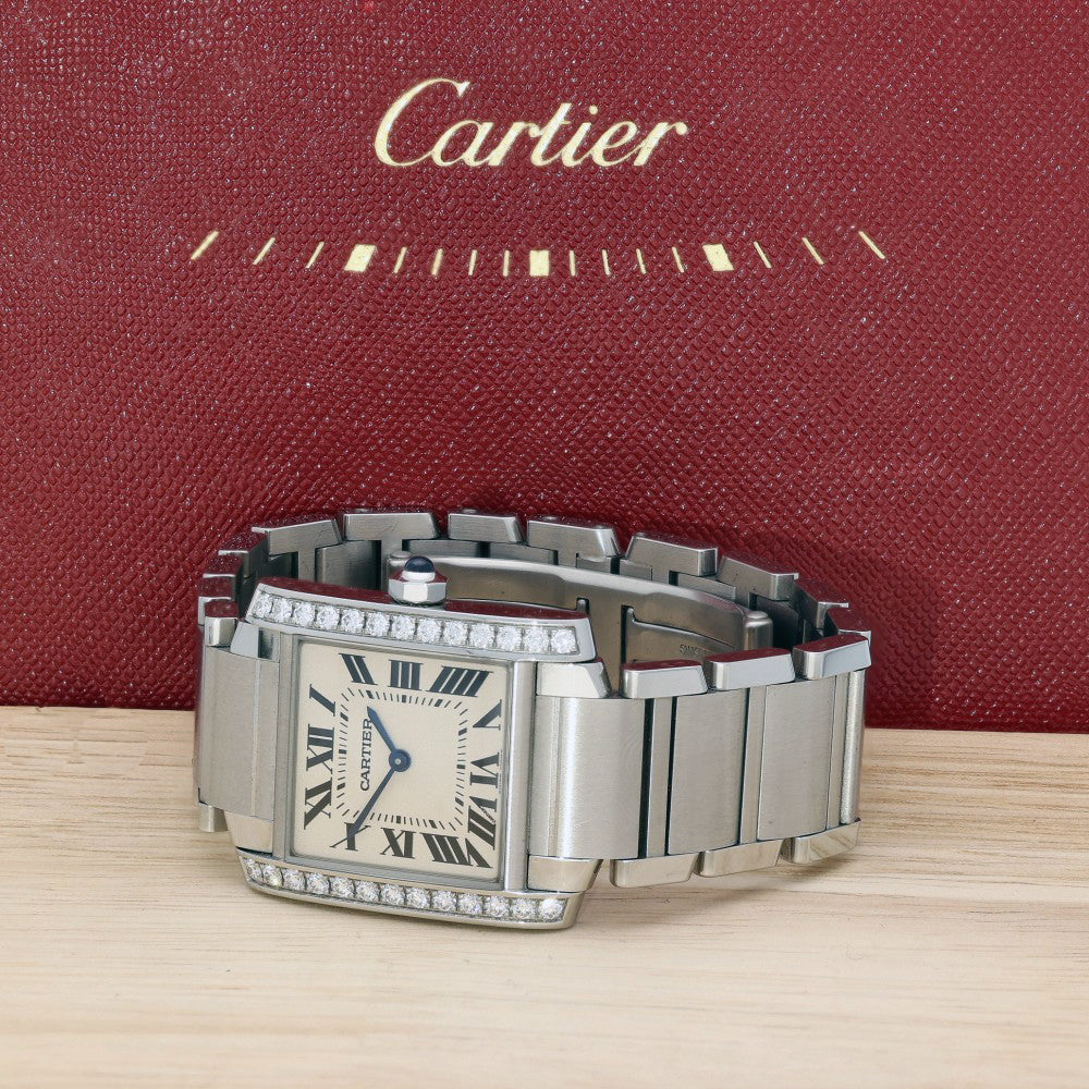 Pre-owned Cartier Tank Francaise Midsize Diamond Set W4TA0009 Steel Watch