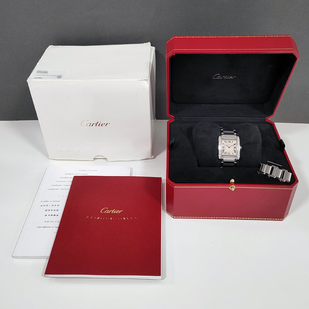 Pre-owned Cartier Tank Francaise Midsize Diamond Set W4TA0009 Steel Watch