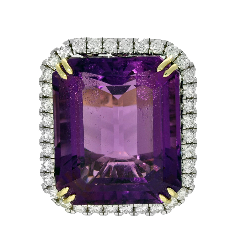 18ct Yellow Gold 32ct Amethyst and Diamond Large Cocktail Ring