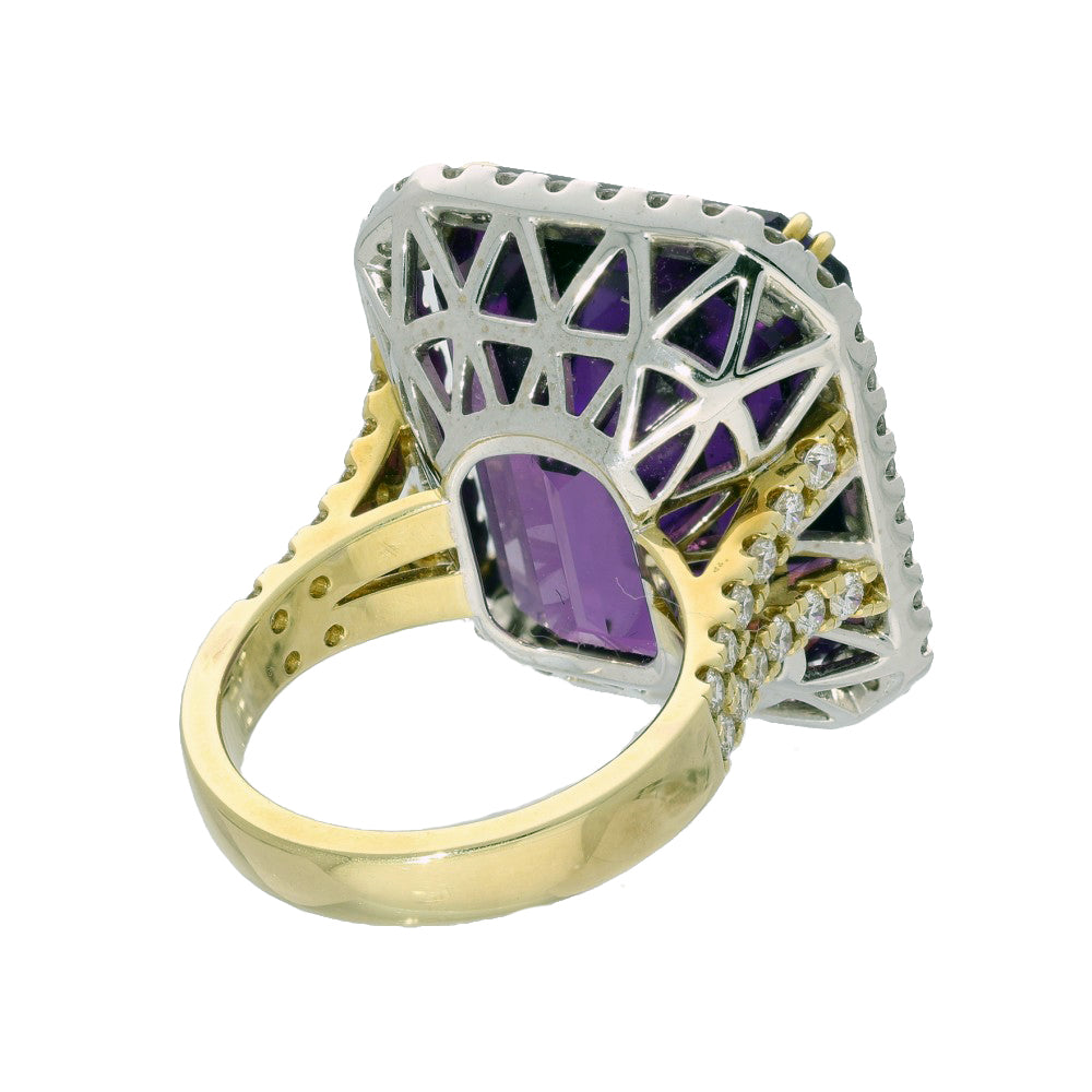 18ct Yellow Gold 32ct Amethyst and Diamond Large Cocktail Ring