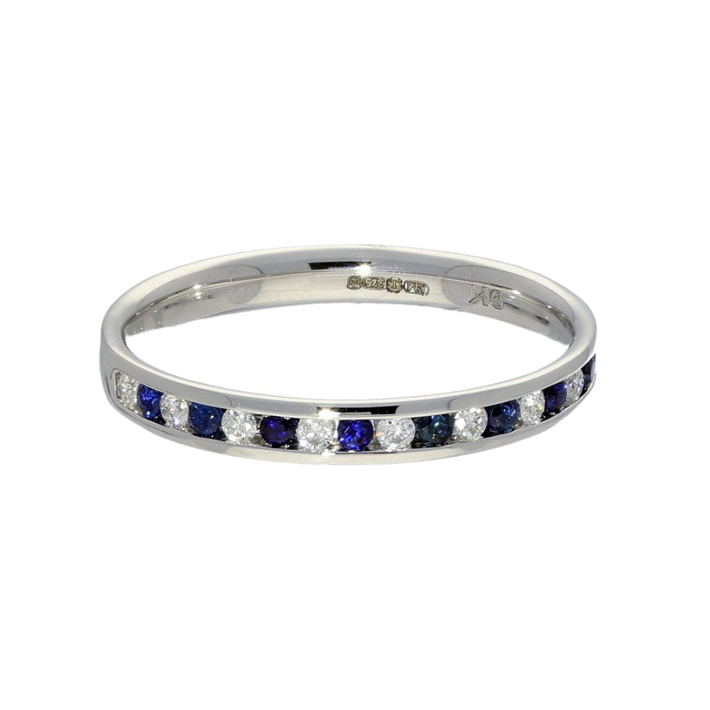 9ct White Gold Sapphire & Diamond Slim 2.5mm Half Eternity Ring