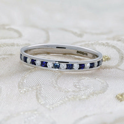 9ct White Gold Sapphire & Diamond Slim 2.5mm Half Eternity Ring