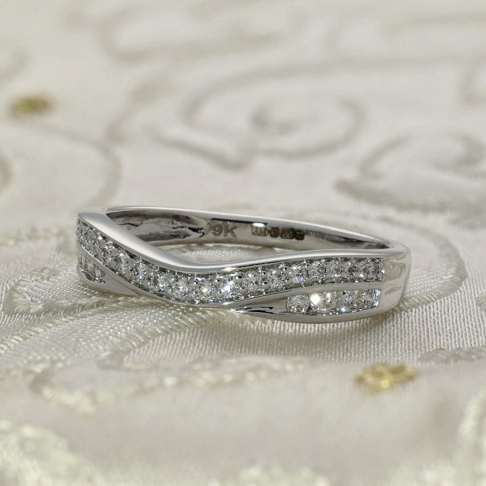 9ct White Gold 2 Row Diamond Wave Shaped Eternity Ring