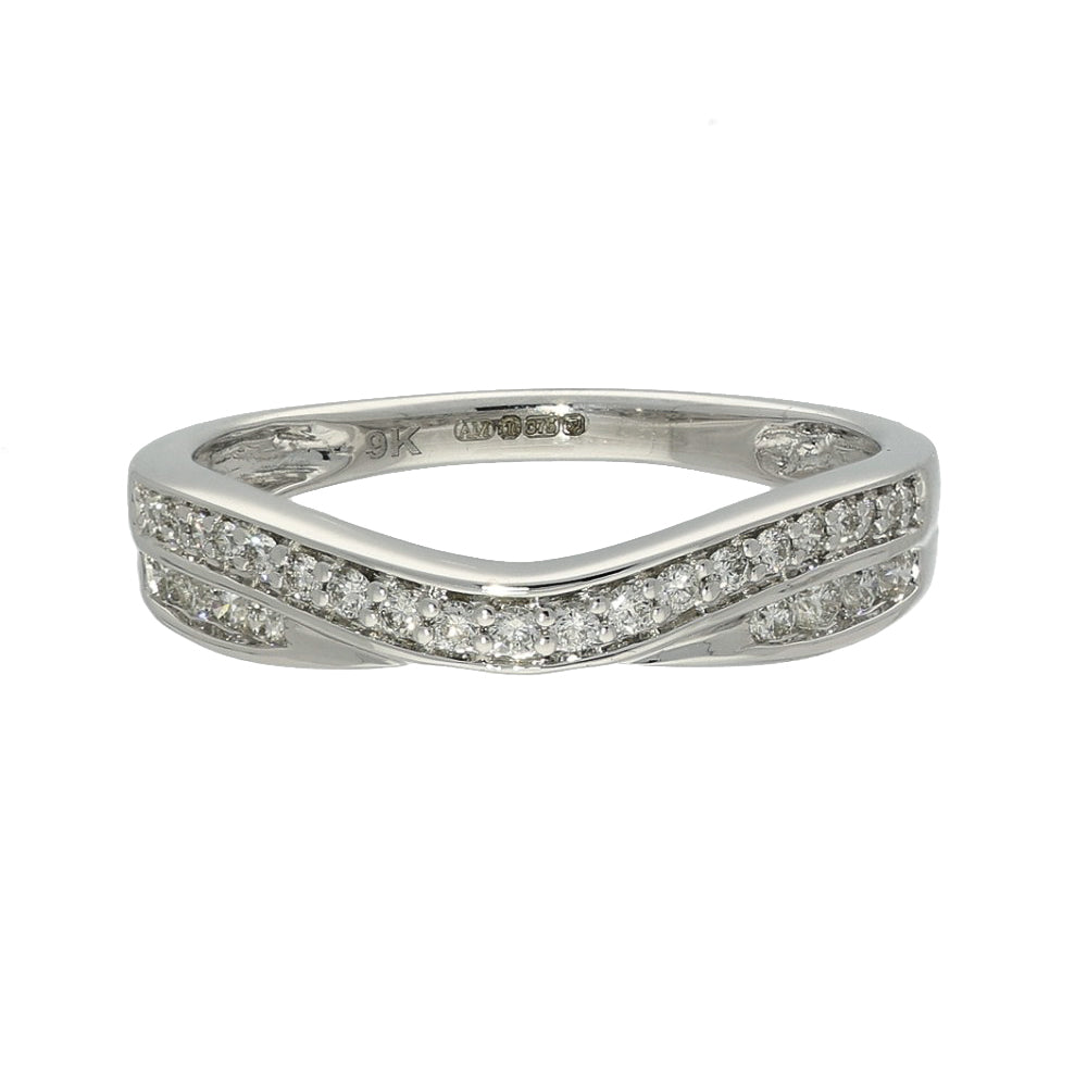 9ct White Gold 2 Row Diamond Wave Shaped Eternity Ring