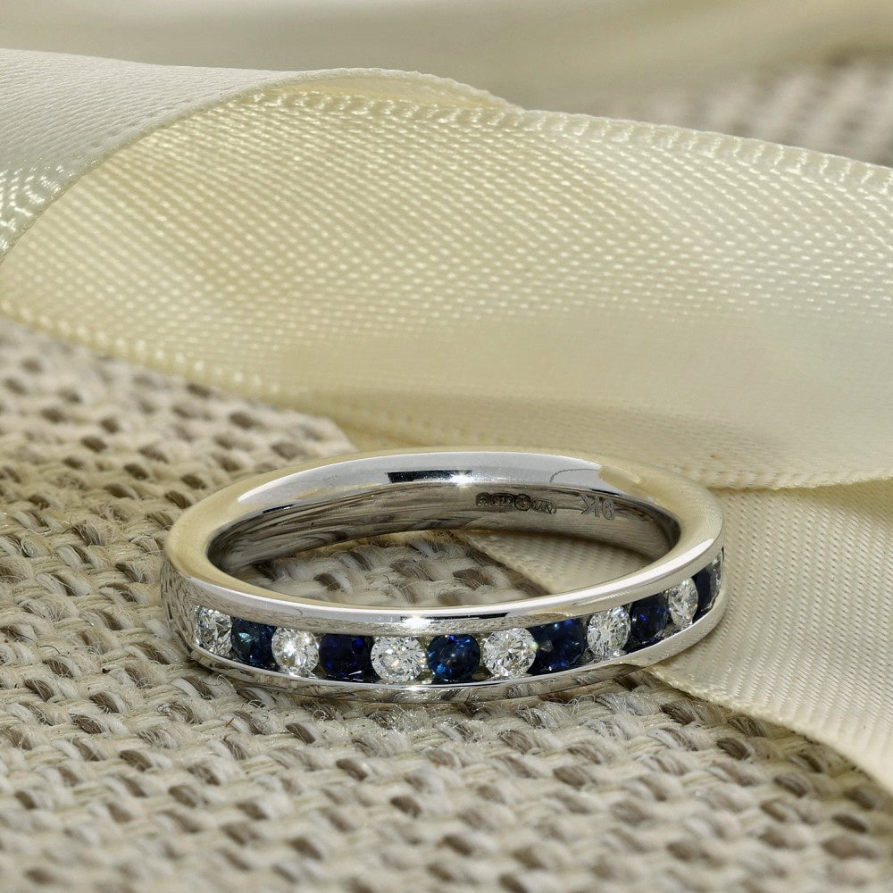 9ct White Gold Sapphire & Diamond 3.5mm Half Eternity Ring
