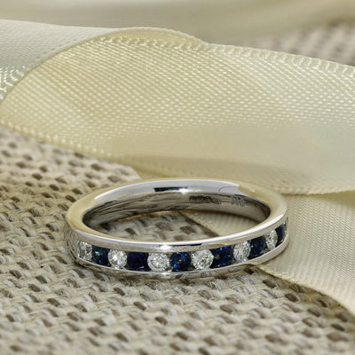 9ct White Gold Sapphire & Diamond 3.5mm Half Eternity Ring