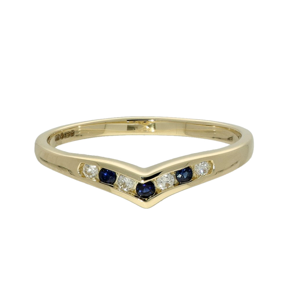 9ct Yellow Gold Sapphire and Diamond Wishbone Ring