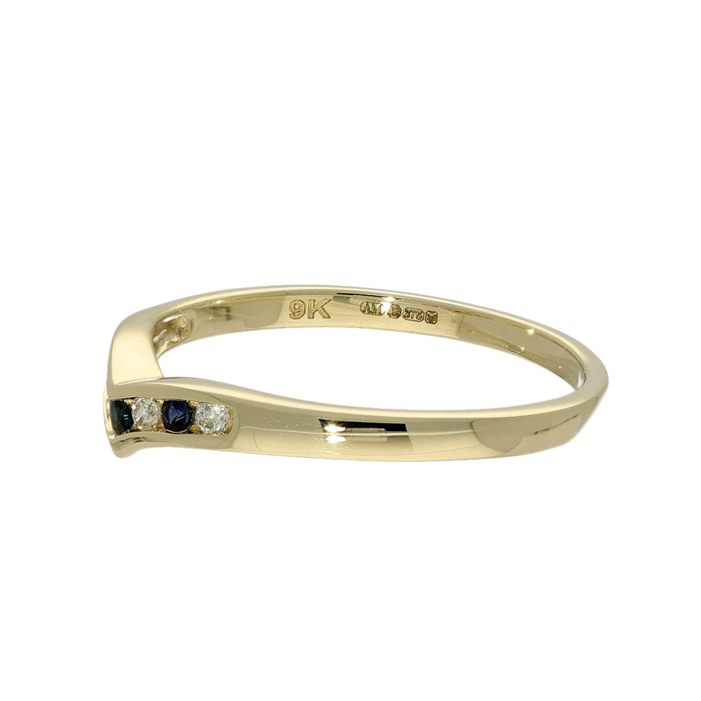9ct Yellow Gold Sapphire and Diamond Wishbone Ring