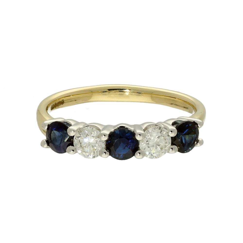 9ct Yellow Gold Sapphire & Diamond 5-Stone Ring
