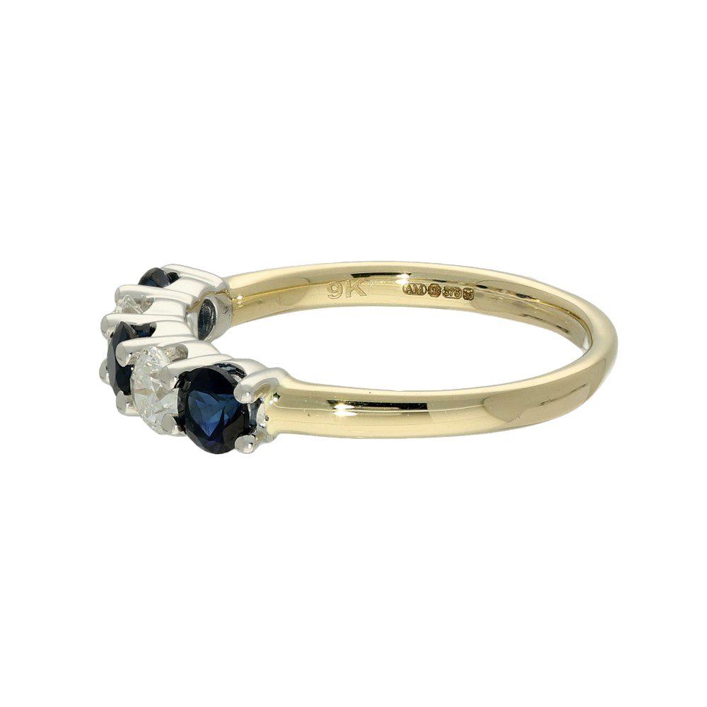 9ct Yellow Gold Sapphire & Diamond 5-Stone Ring