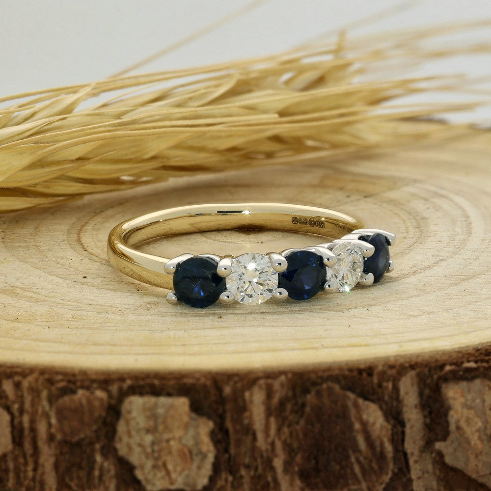 9ct Yellow Gold Sapphire & Diamond 5-Stone Ring