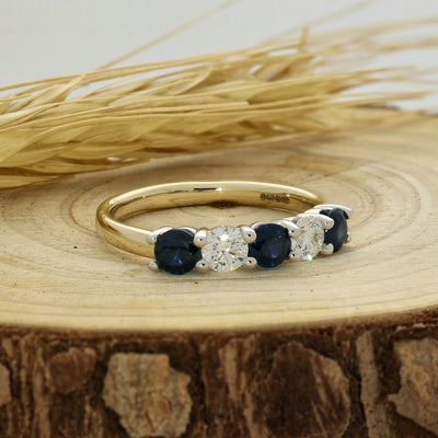 9ct Yellow Gold Sapphire & Diamond 5-Stone Ring
