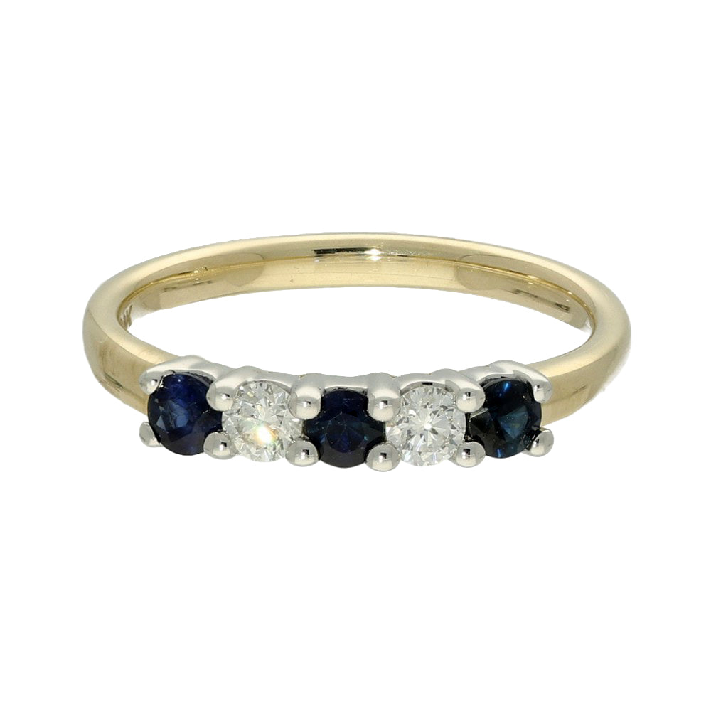 9ct Yellow Gold Sapphire & Diamond 5-Stone Ring