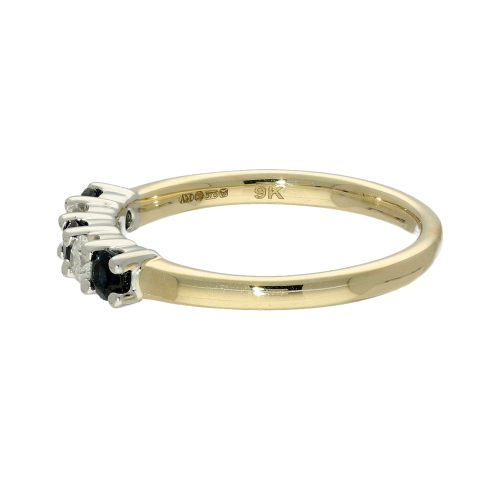 9ct Yellow Gold Sapphire & Diamond 5-Stone Ring