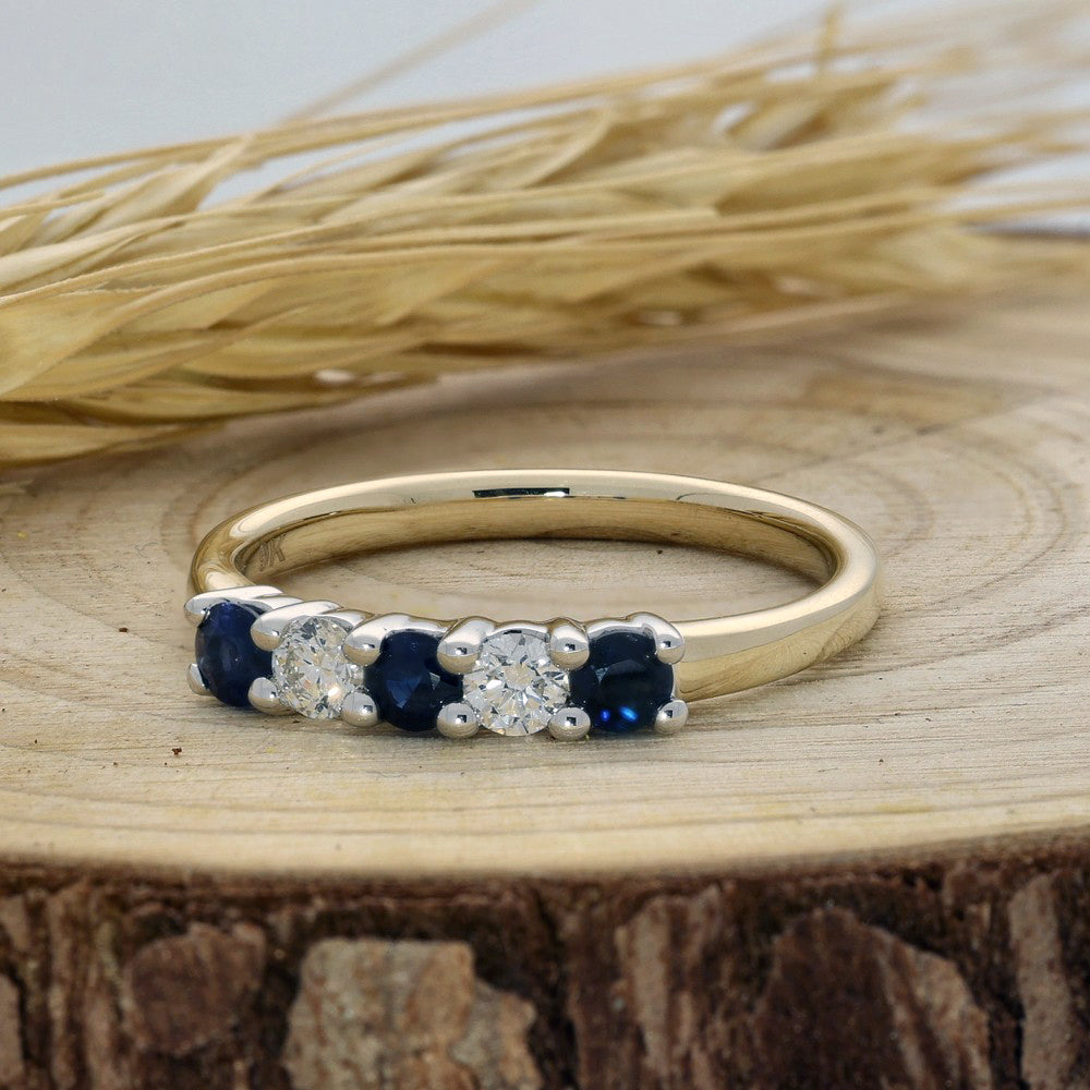 9ct Yellow Gold Sapphire & Diamond 5-Stone Ring