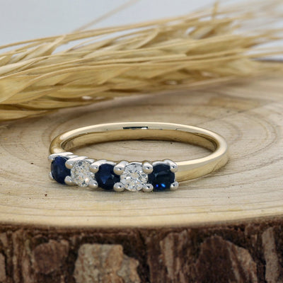 9ct Yellow Gold Sapphire & Diamond 5-Stone Ring