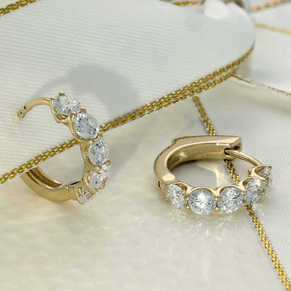 9ct Yellow Gold 2ct Laboratory-Grown Diamond Huggy Hoop Earrings 15mm