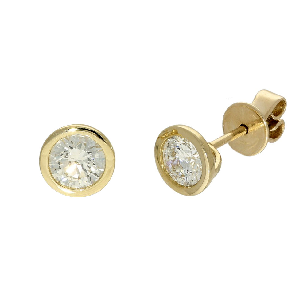 9ct Yellow Gold Laboratory-Grown Round Diamond 1ct Bezel Set Stud Earrings